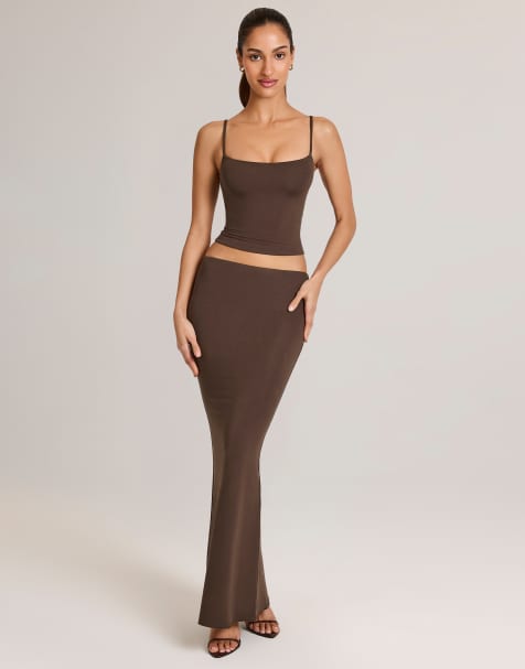 Oh Polly jersey cami top and maxi skirt set in chocolate brown - view 1
