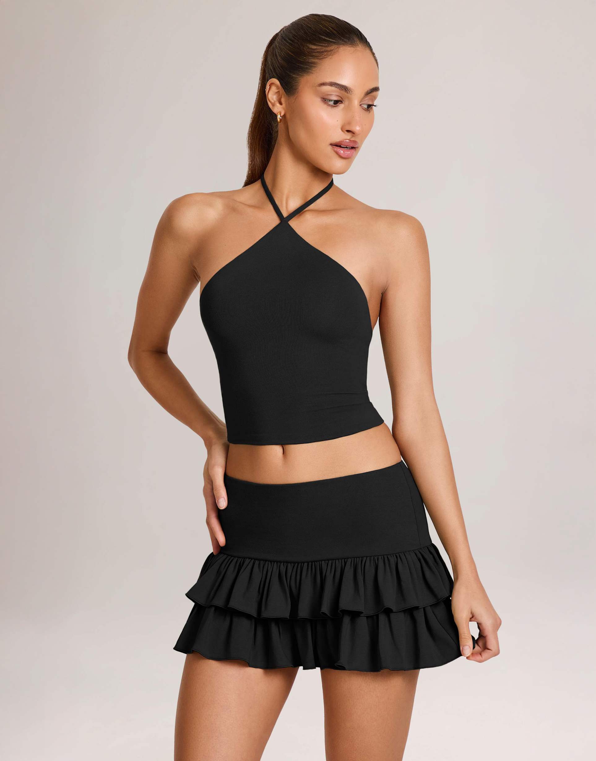 oh polly jersey ruffle mini skirt in black