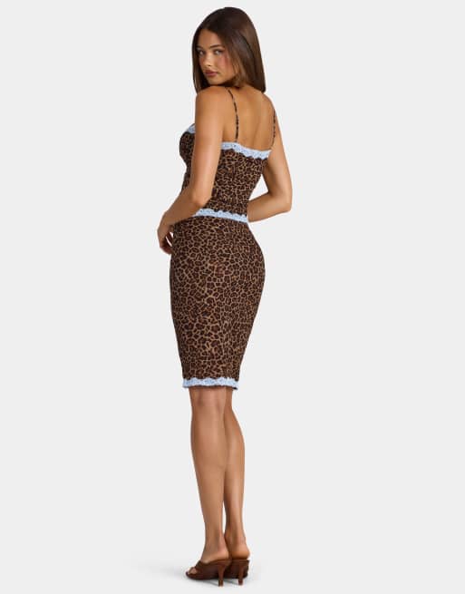 Oh Polly jupe midi coordonnée taille mi-haute avec bordure en dentelle imprimé léopard, 4 de 4