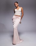 [Oh Polly] Oh Polly Kelda drape maxi skirt in blush-Gold 12 Beige gold