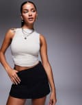 [Oh Polly] Oh Polly Kirbie asymmetric ruched tank top in taupe-Neutral XXS Taupe