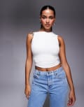 [Oh Polly] Oh Polly Kirbie asymmetric ruched tank top in vanilla-White XL Vanilla