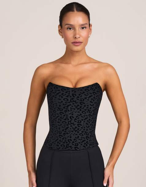Oh Polly Korsett-Top mit Bindeband hinten als Kombiteil in Schwarz mit Leopardenmuster - view 1