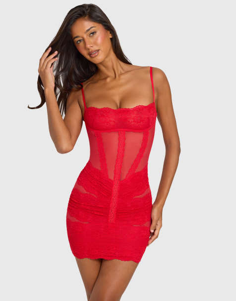 Oh Polly lace cupped mini dress in cherry red - view 1