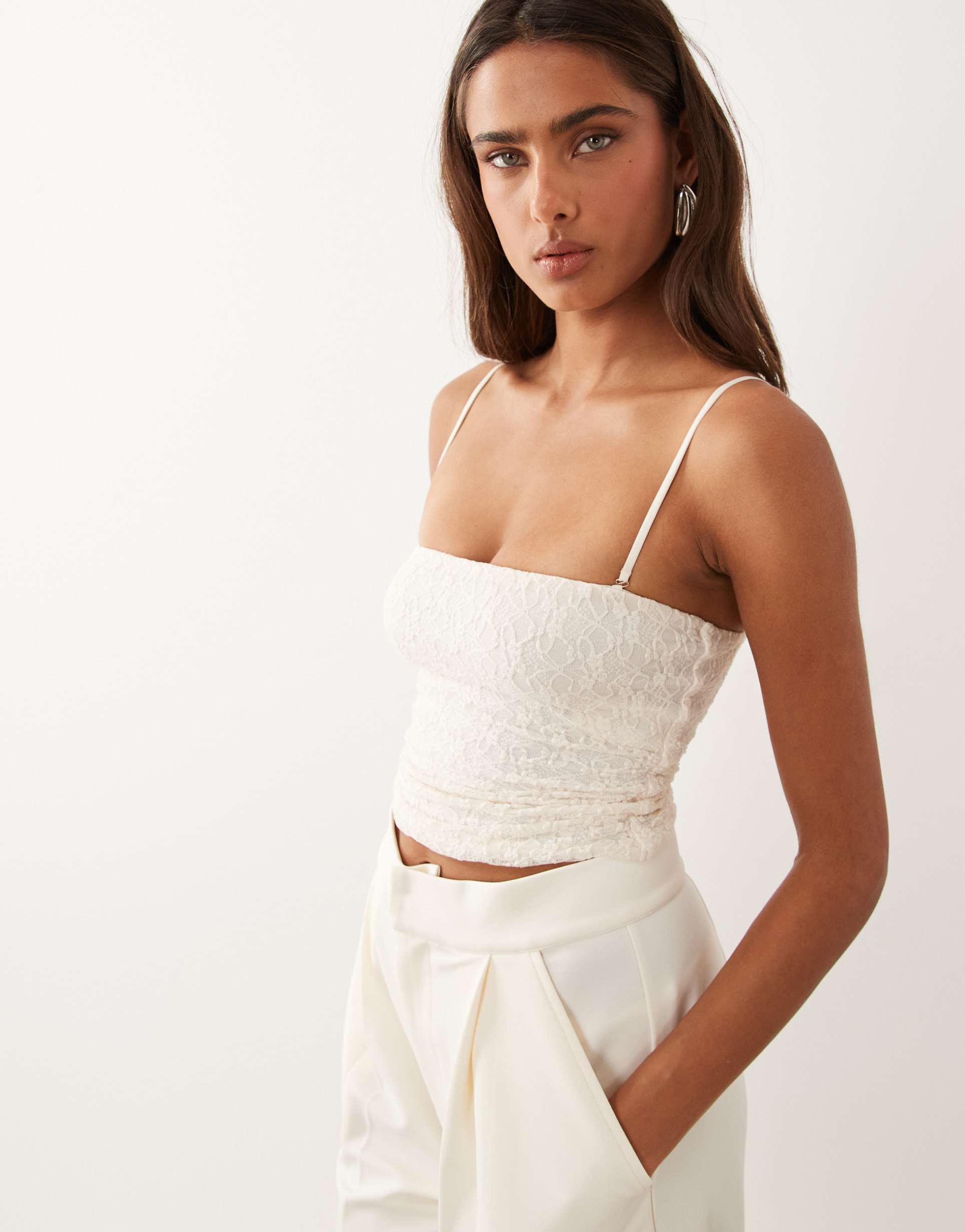 oh polly lace removable straps bandeau crop top in ivory