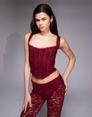 Oh Polly Lace Square Neck Corset Top In Red