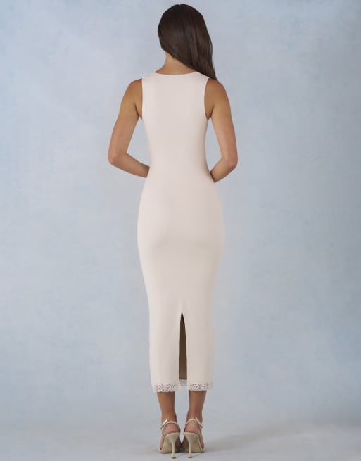 Oh Polly lace trim detail midi dress in ivory, 3 of 4