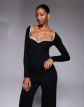 [Oh Polly] Oh Polly Lana modal contrast trim bodysuit in black M Black