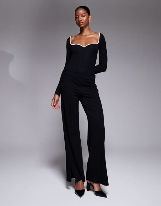 Oh Polly Lana modal contrast trim bodysuit in black, 2 of 4