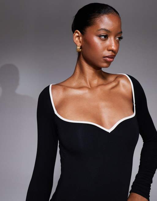 Oh Polly Lana modal contrast trim bodysuit in black | ASOS