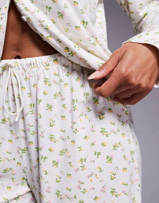 Oh Polly - Langærmede pyjamasbukser med brede ben og citronprint - Del af sæt, 3 af 5