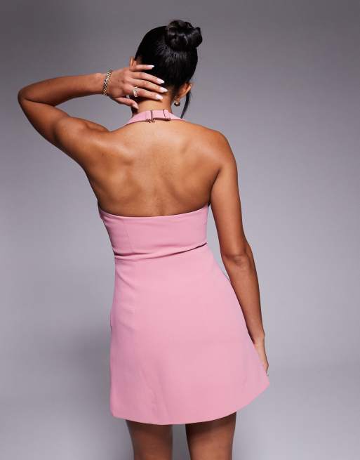 Oh Polly Lenore heart halter neck mini dress in dusty pink - PINK, 3 of 4