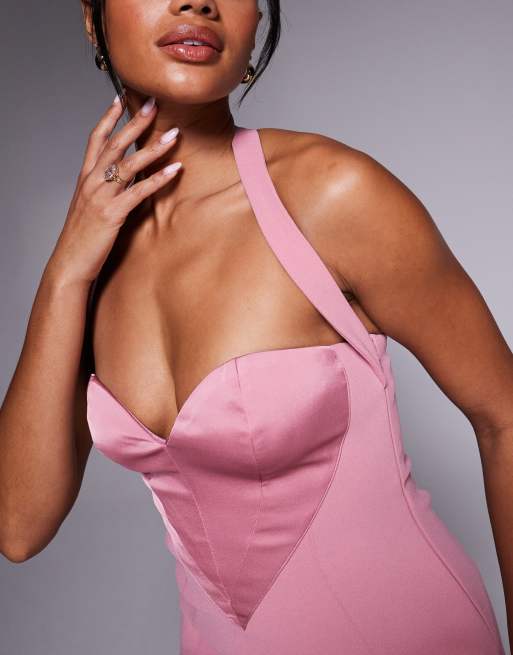 Oh Polly Lenore heart halterneck mini dress in dusty pink