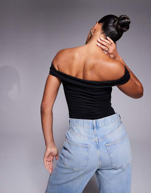 Oh Polly Lida off shoulder cut-out bodysuit in black