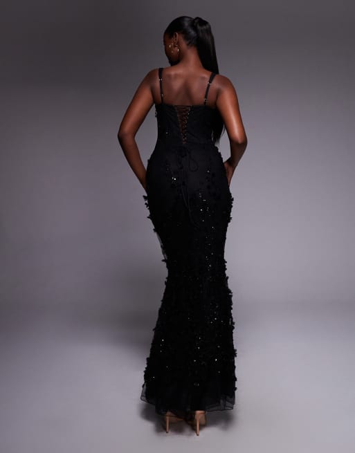 Oh Polly – Lila, utsmyckad klänning med korsett och fishtail-design, 4 av 4