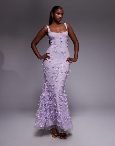 Oh Polly embellished Fishtail Corset Gown in Lilac