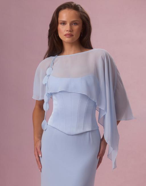 Oh Polly – Ljusblå cape i chiffong med asymmetrisk detalj, del av set, 2 av 4