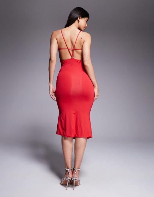 Oh Polly Lois midi cami dress in cherry red, 3 of 4
