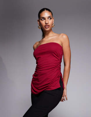Oh Polly Long Length Bandeau Top In Red