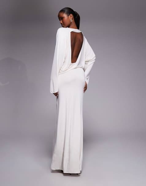 Oh Polly long sleeve backless maxi dress in ivory - view 1