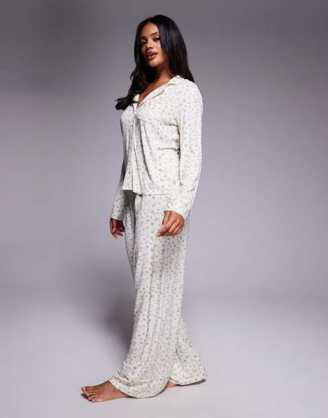 Oh Polly long sleeve pyjama co-ord in lemon print - view 1