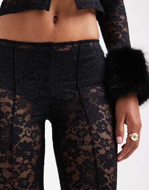 Oh Polly low rise lace flare pants in black - part of a set, 3 of 5