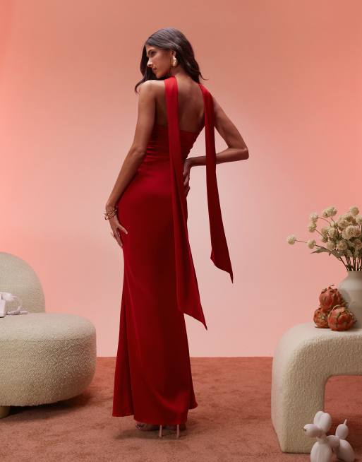 open lace back dress Rihoas Square Neck Ribbed Midi Dress For Women, Red / S main image 1
