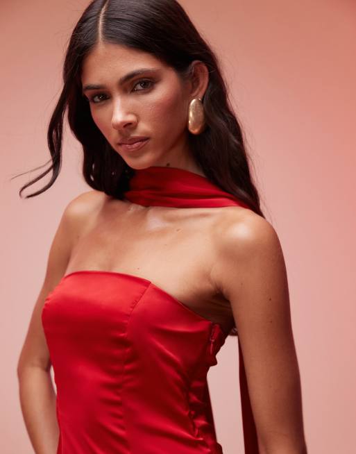 Oh Polly Mandi scarf detail strapless maxi dress in scarlet red