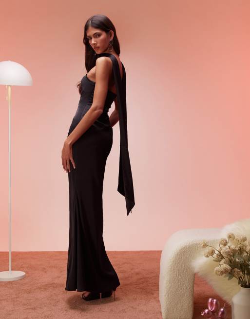 Oh Polly Mandia scarf detail strapless maxi dress in black | ASOS