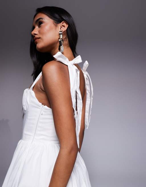 Oh Polly Marianna bow strap corset mini dress in white
