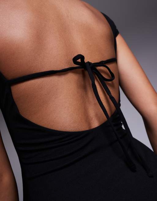 Oh Polly Marina Square Neck Mini Dress in Black