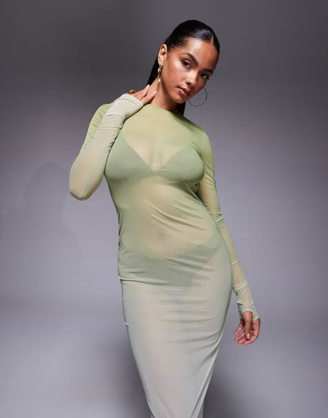 Oh Polly – Maxi-Strandkleid aus Netzstoff in Olivgrün - view 1