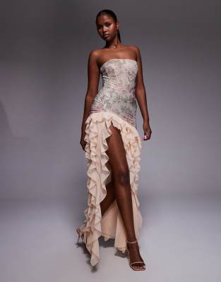 Oh Polly – Maxikleid in Rosa mit Hotfix-Verzierung und tief sitzender Taillennaht - view 1
