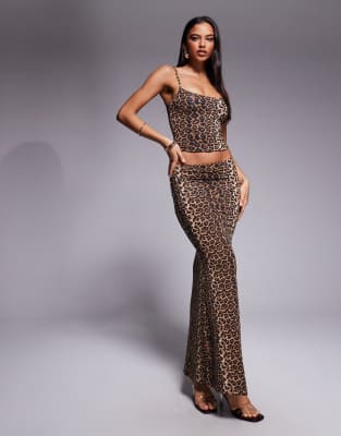 Oh Polly - Maxirock mit Leopardenmuster und mittelhohem Bund, Kombiteil-Brown