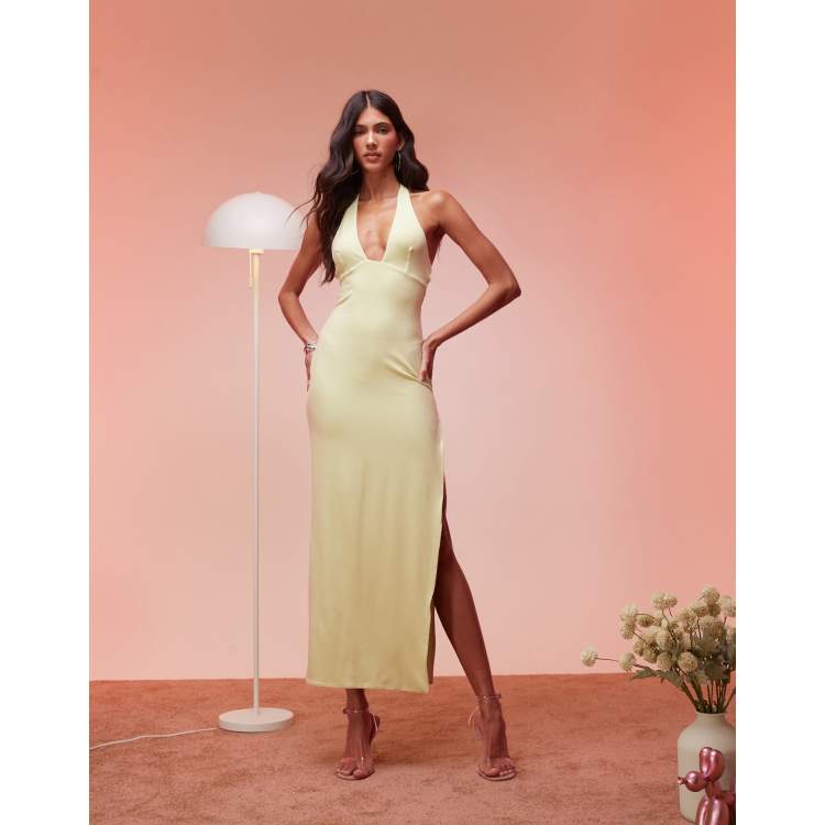 mei high split halter dress Oh Polly halterneck maxi in matcha green 4 Toddler