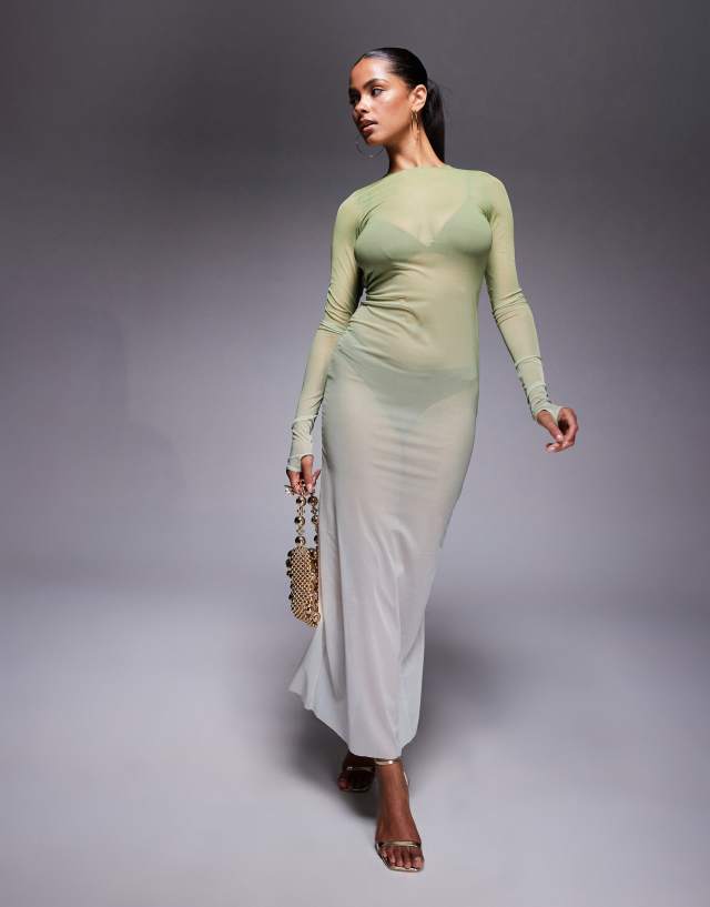 oh polly beach dress mesh maxi in olive green BB Dakota Rylin Dress Blush Dresses Size:III on style