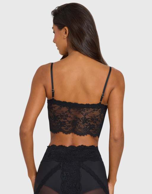Oh Polly mesh cami-top med firkantet hals og blondekant i sort, del af sæt, 3 af 4