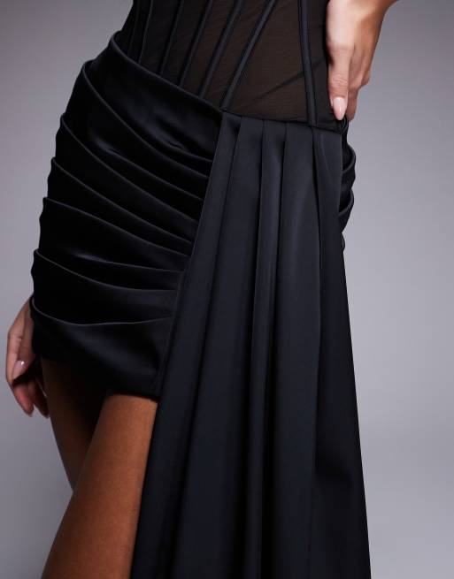 Oh Polly mesh strapless corset sweetheart cup draped mini dress in black, 4 of 4