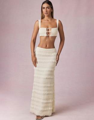 Oh Polly mid rise ruffle trim tiered maxi skirt in ivory ivory 16290₽