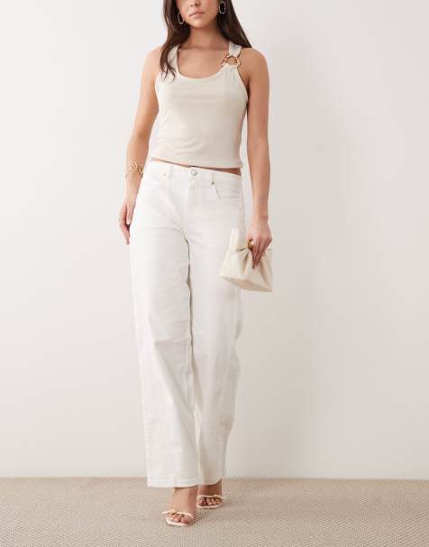 Oh Polly mid waist straight leg jeans in white - view 1