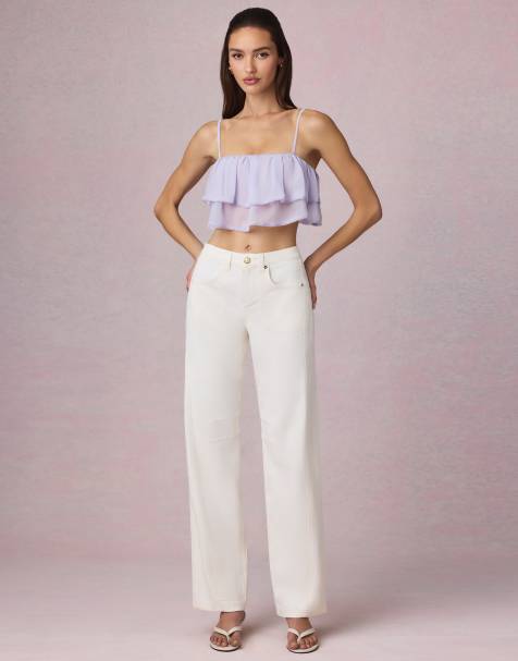 Oh Polly mid waist straight leg jeans in white