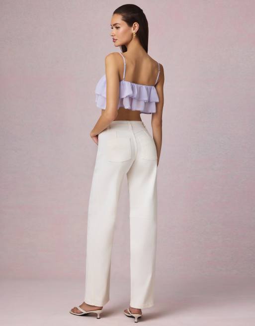 Oh Polly mid waist straight leg jeans in white, 2 of 3
