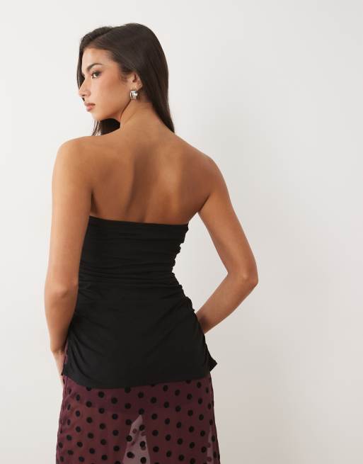 Oh Polly modal bandeau long line split hem top in black, 4 of 4
