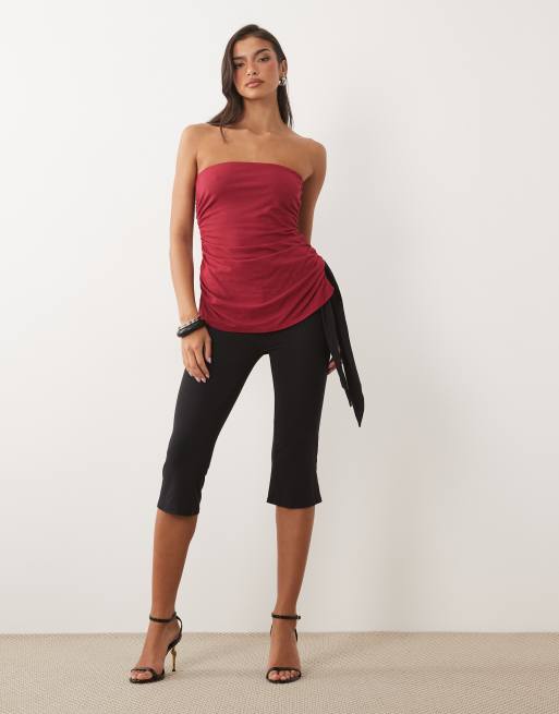 Oh Polly modal bandeau long line split hem top in red, 2 of 4