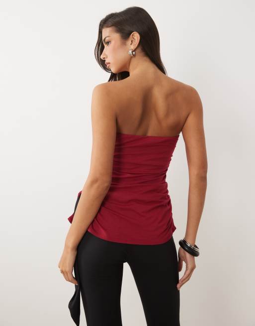 Oh Polly modal bandeau longline split hem top in red, 3 of 4