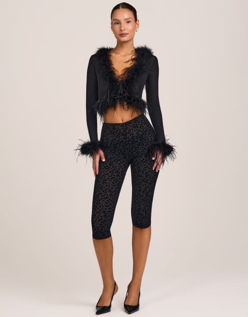 Oh Polly modal capri pants co-ord in black leopard, 2 of 4