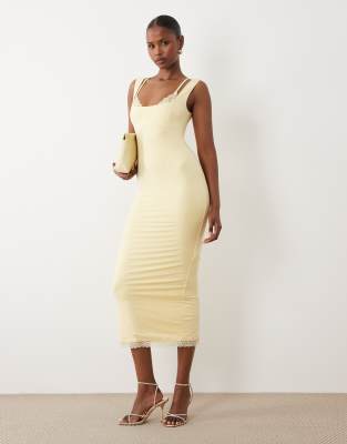 Платье миди без косточек из модального кружева Oh Polly цвета сливочного масла butter yellow