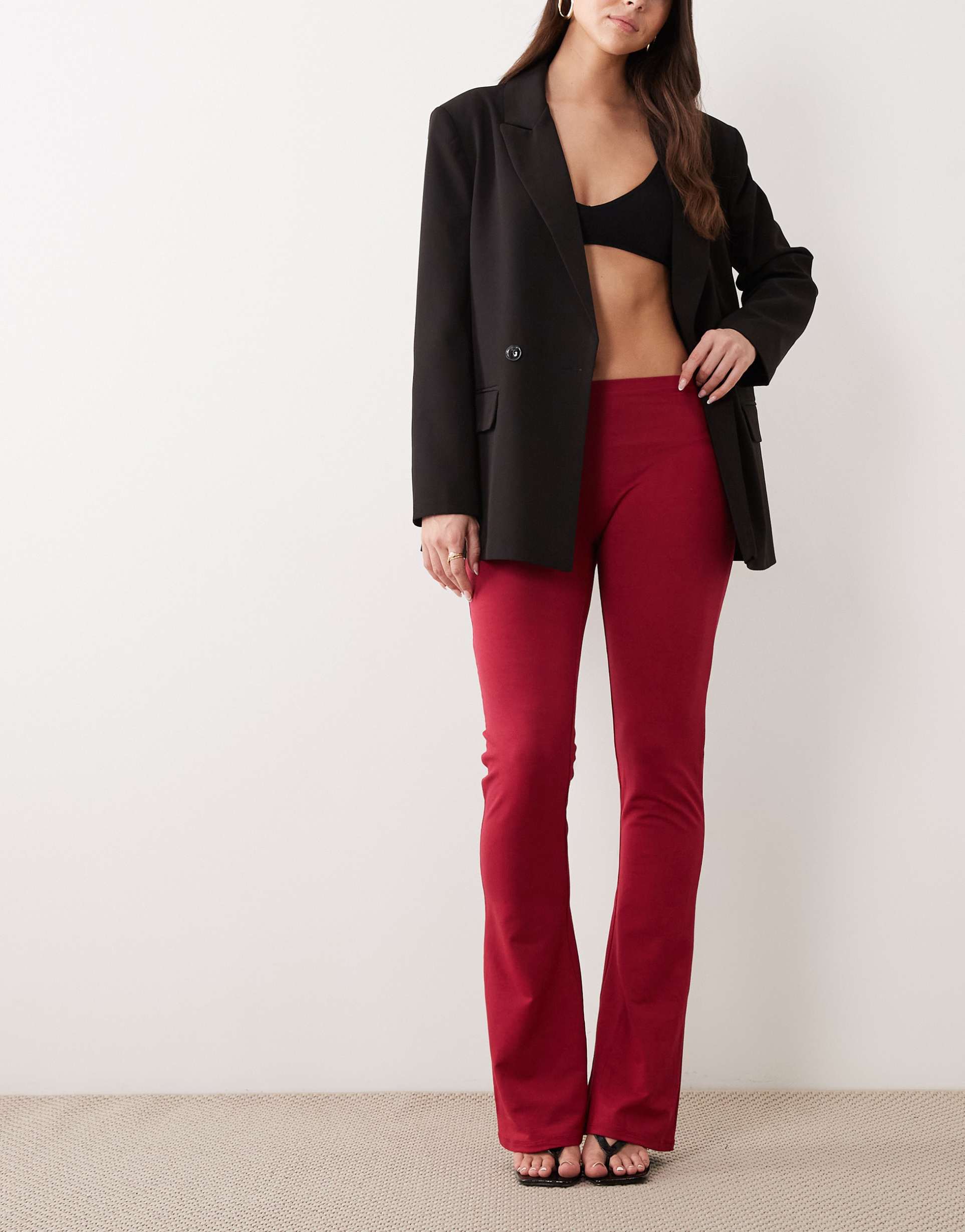 oh polly modal mid rise flared pants in red