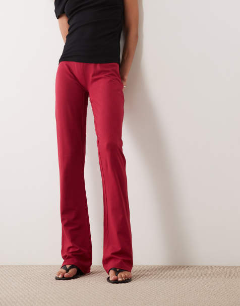 Oh Polly modal mid rise flared trousers in red - view 1