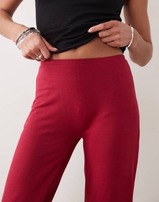 Oh Polly modal mid rise flared trousers in red, 3 of 5